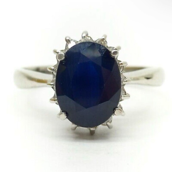 4.5ct Natural Blue Sapphire w White Diamond Halo Princess Diana Engagement Ring - Picture 7 of 17